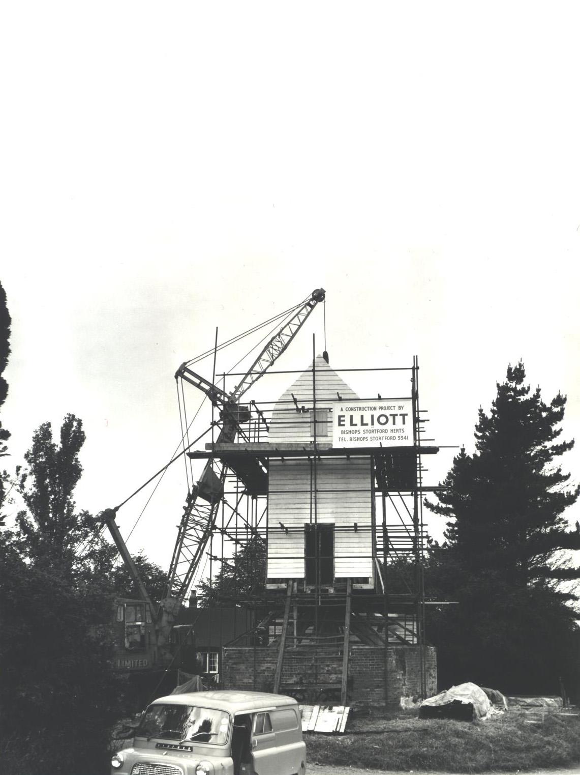 Cromer Windmill: 1969 during restoration  - Cromer Windmill Ardeley -  Hertfordshire Building Preservation Trust